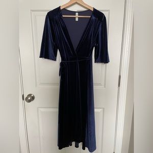 Navy Velvet Kimono Wrap Dress
